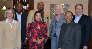 Picture of Left to right, (front row) Jill Hough, Elvis Ndembe, Mridula Sarker, (back row) Bob Prince, Linda Bohlinger, Dilip Mistry and David Lee